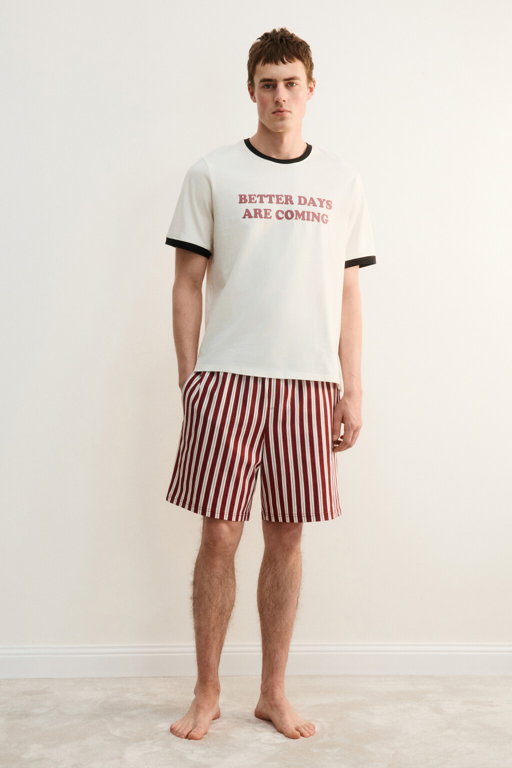 Шорты домашние хлопковые с принтом - цвет красный - 6