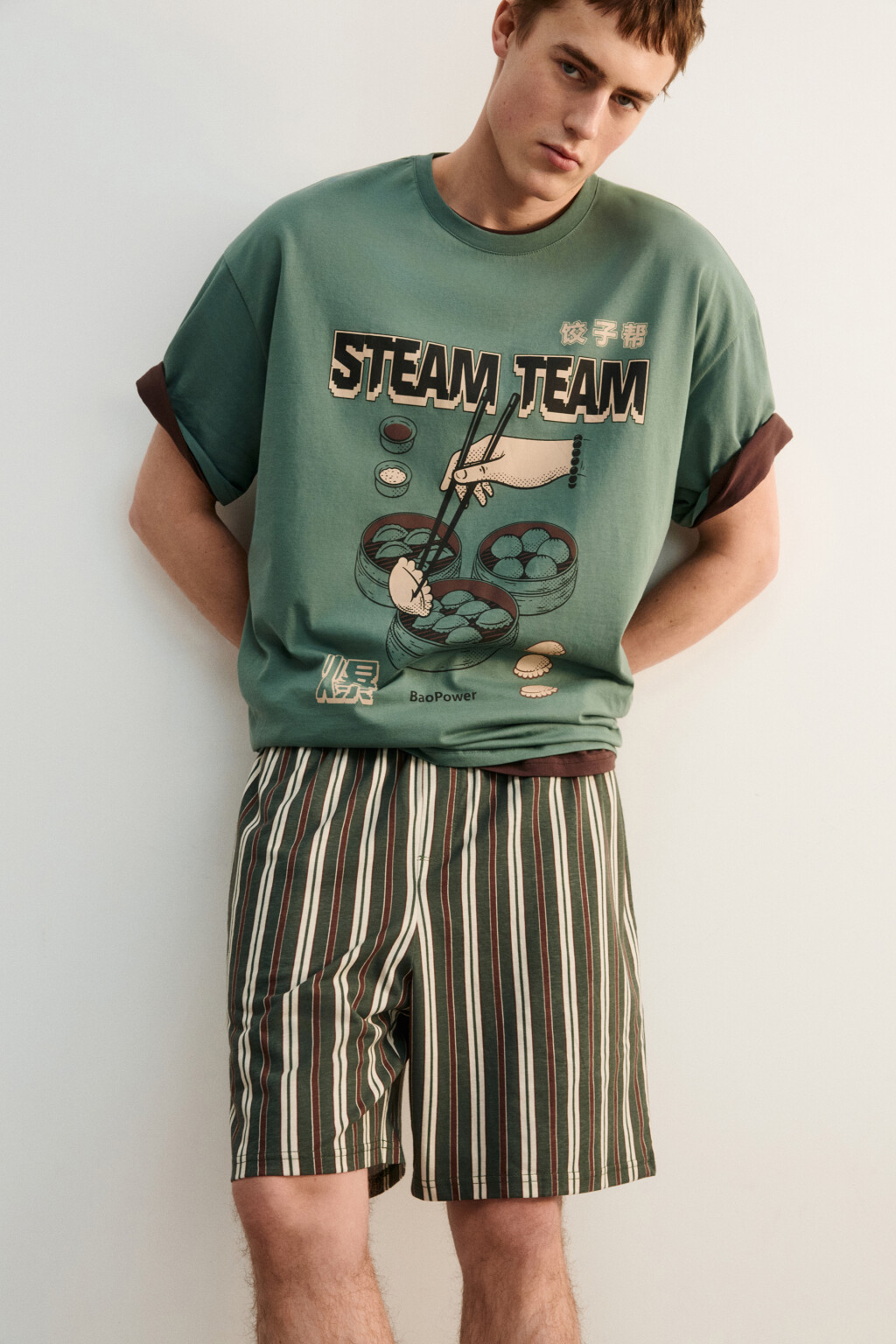 Футболка хлопковая домашняя с принтом - цвет зеленый - 1