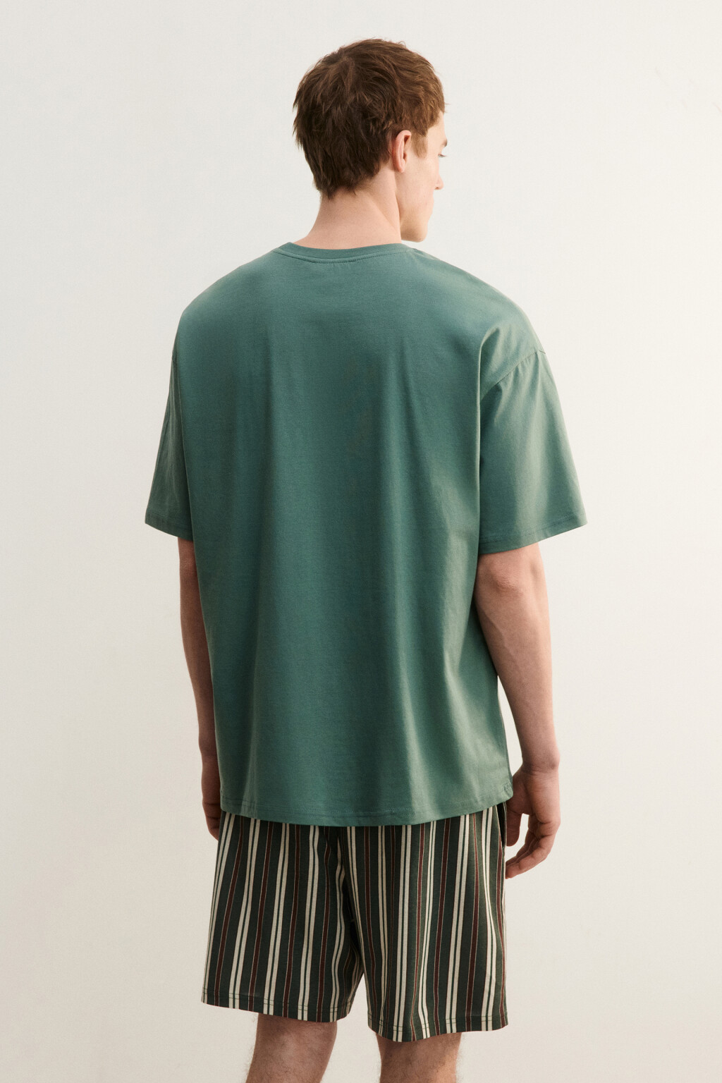 Футболка хлопковая домашняя с принтом - цвет зеленый - 3