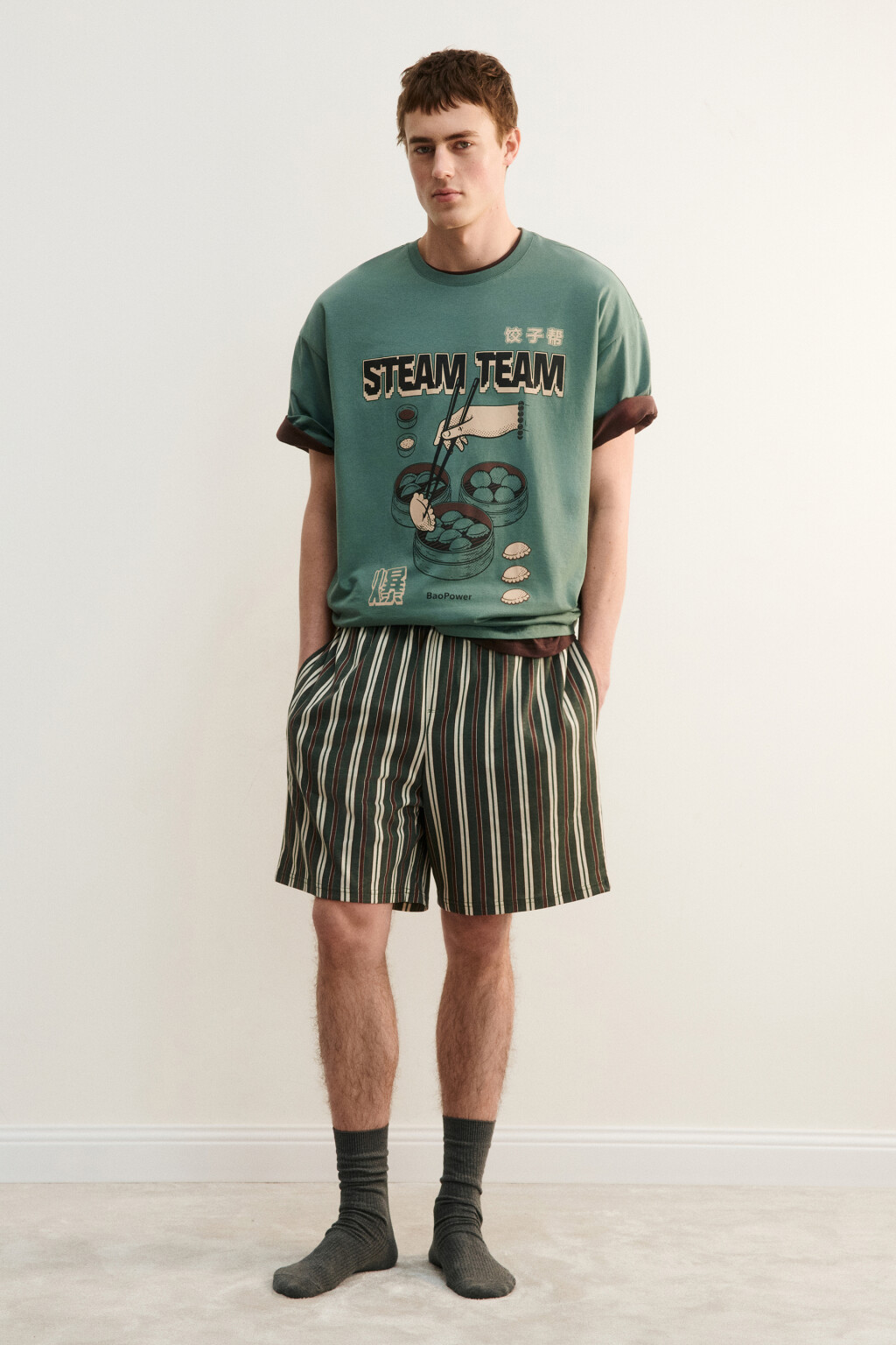 Футболка хлопковая домашняя с принтом - цвет зеленый - 4