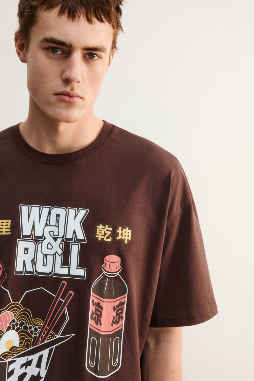 Футболка хлопковая домашняя с принтом - цвет коричневый - 4