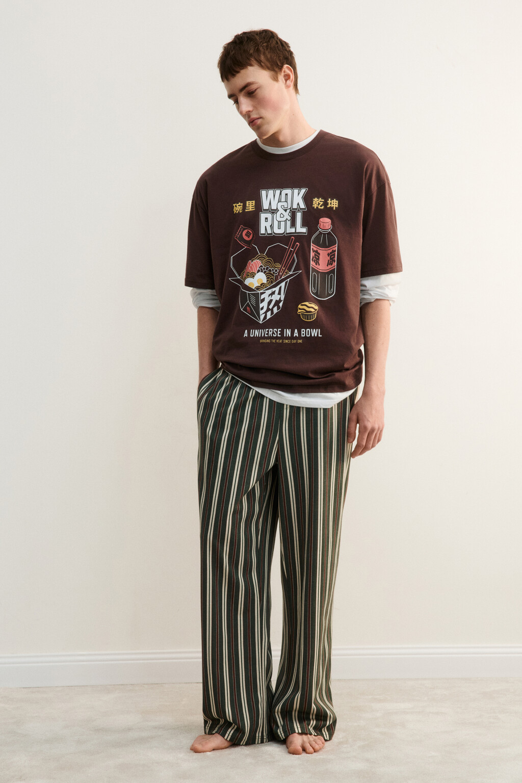 Футболка хлопковая домашняя с принтом - цвет коричневый - 6