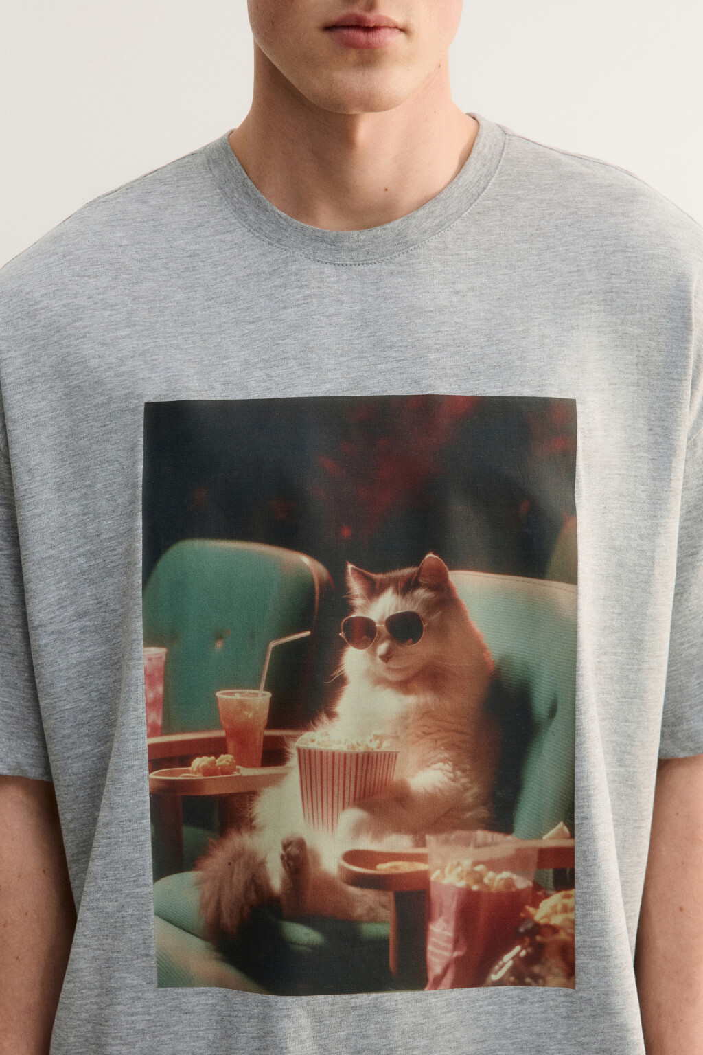 Футболка хлопковая домашняя с принтом - цвет серый - 4