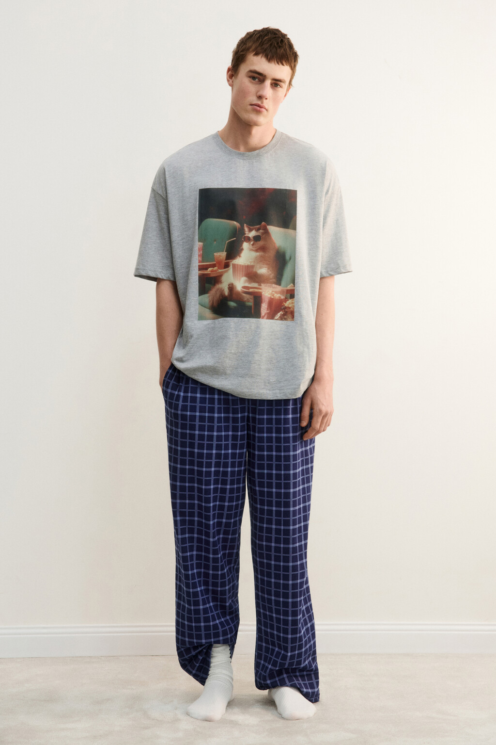 Футболка хлопковая домашняя с принтом - цвет серый - 6