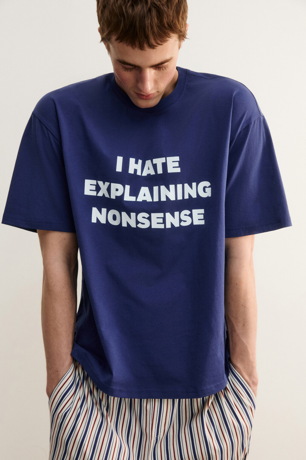 Футболка хлопковая домашняя с принтом - цвет синий - 1