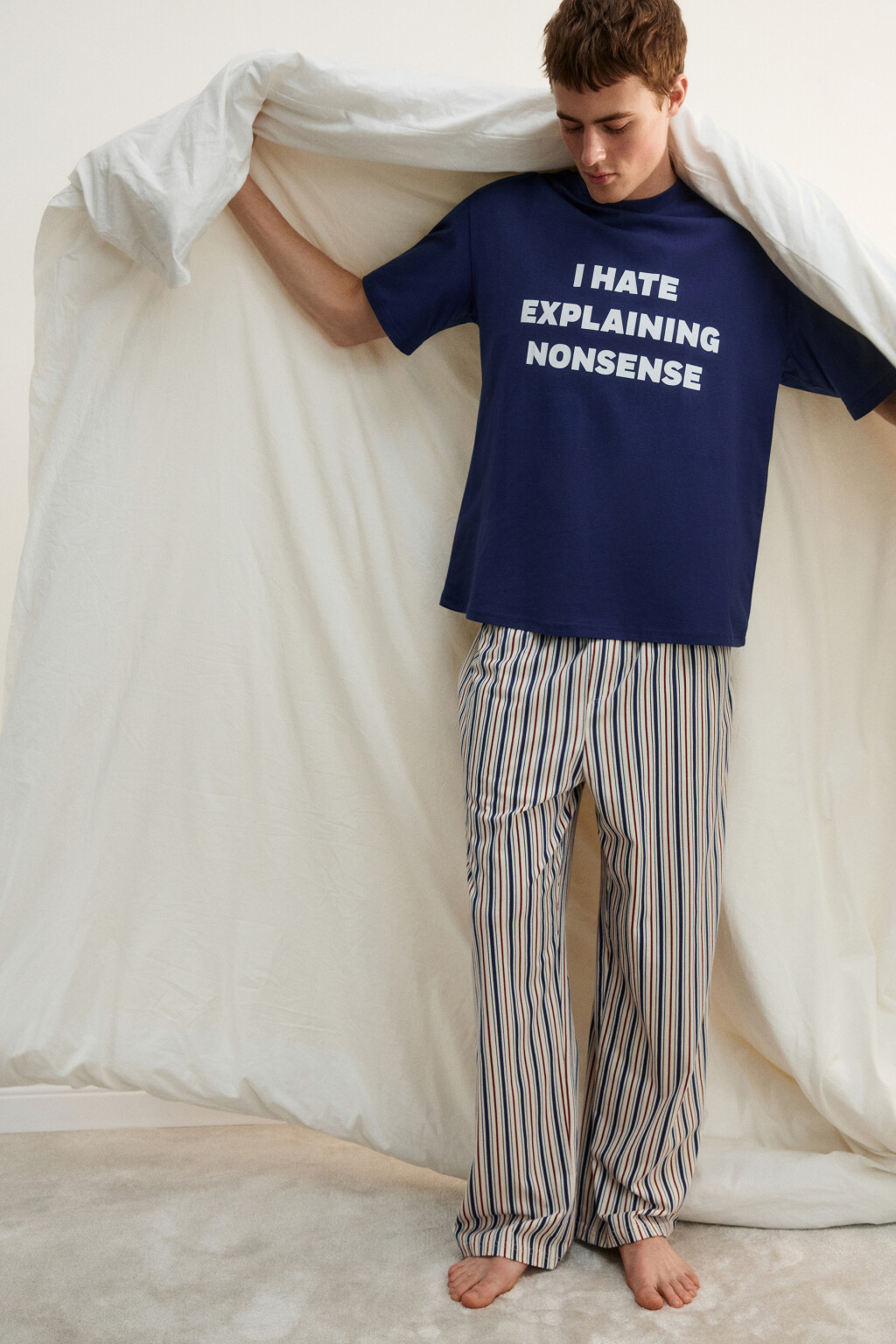 Футболка хлопковая домашняя с принтом - цвет синий - 2