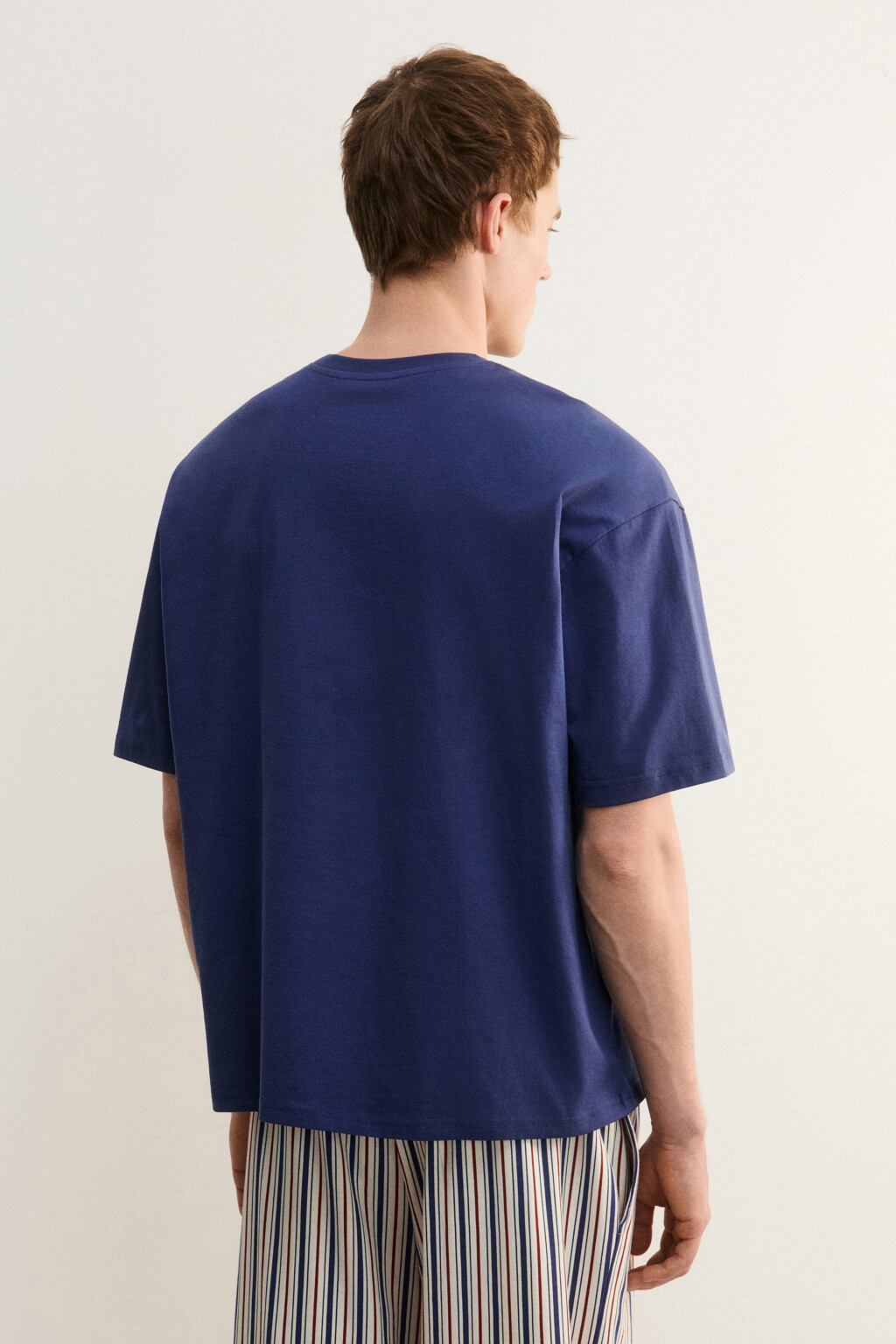 Футболка хлопковая домашняя с принтом - цвет синий - 4