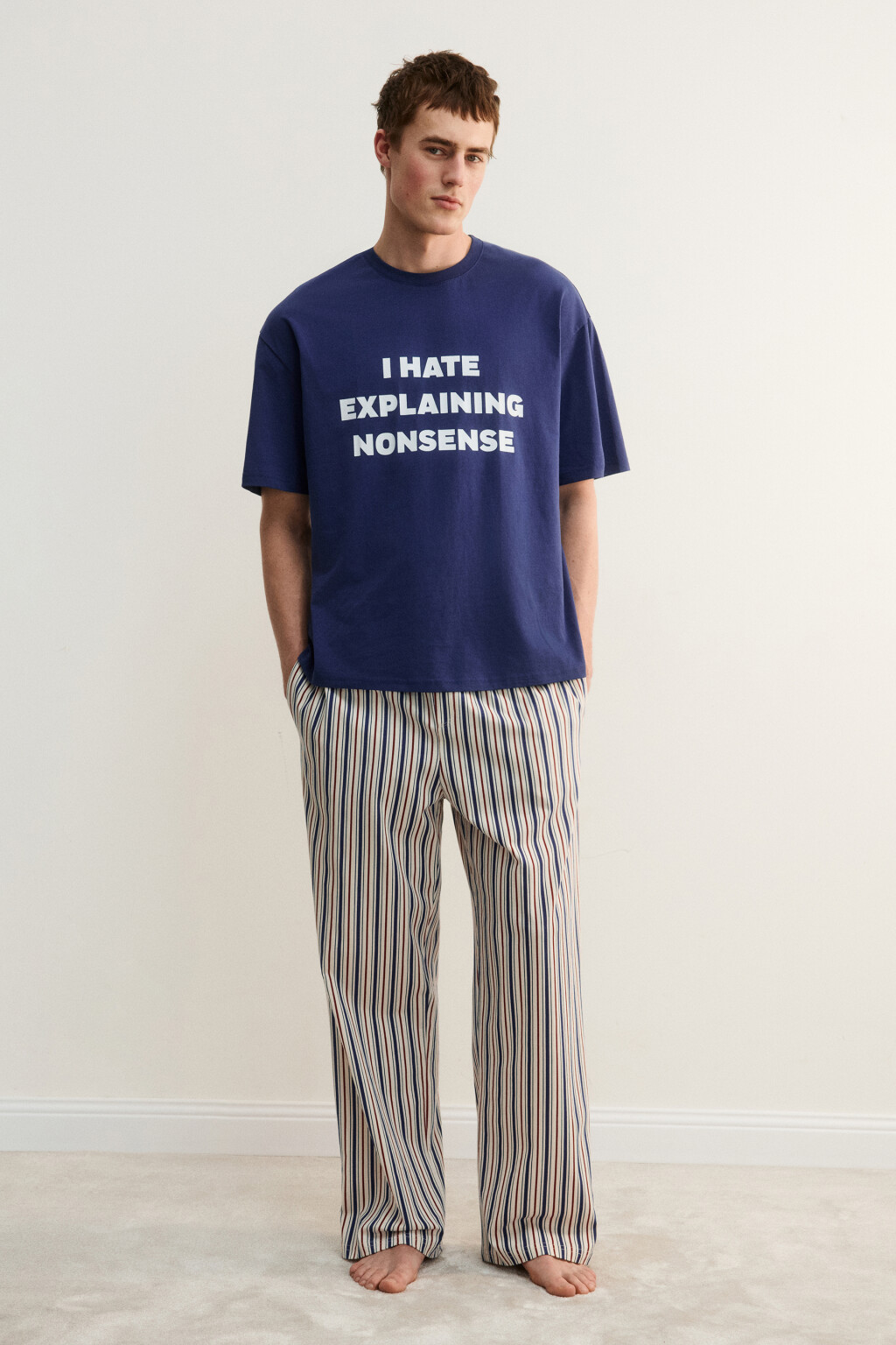 Футболка хлопковая домашняя с принтом - цвет синий - 5