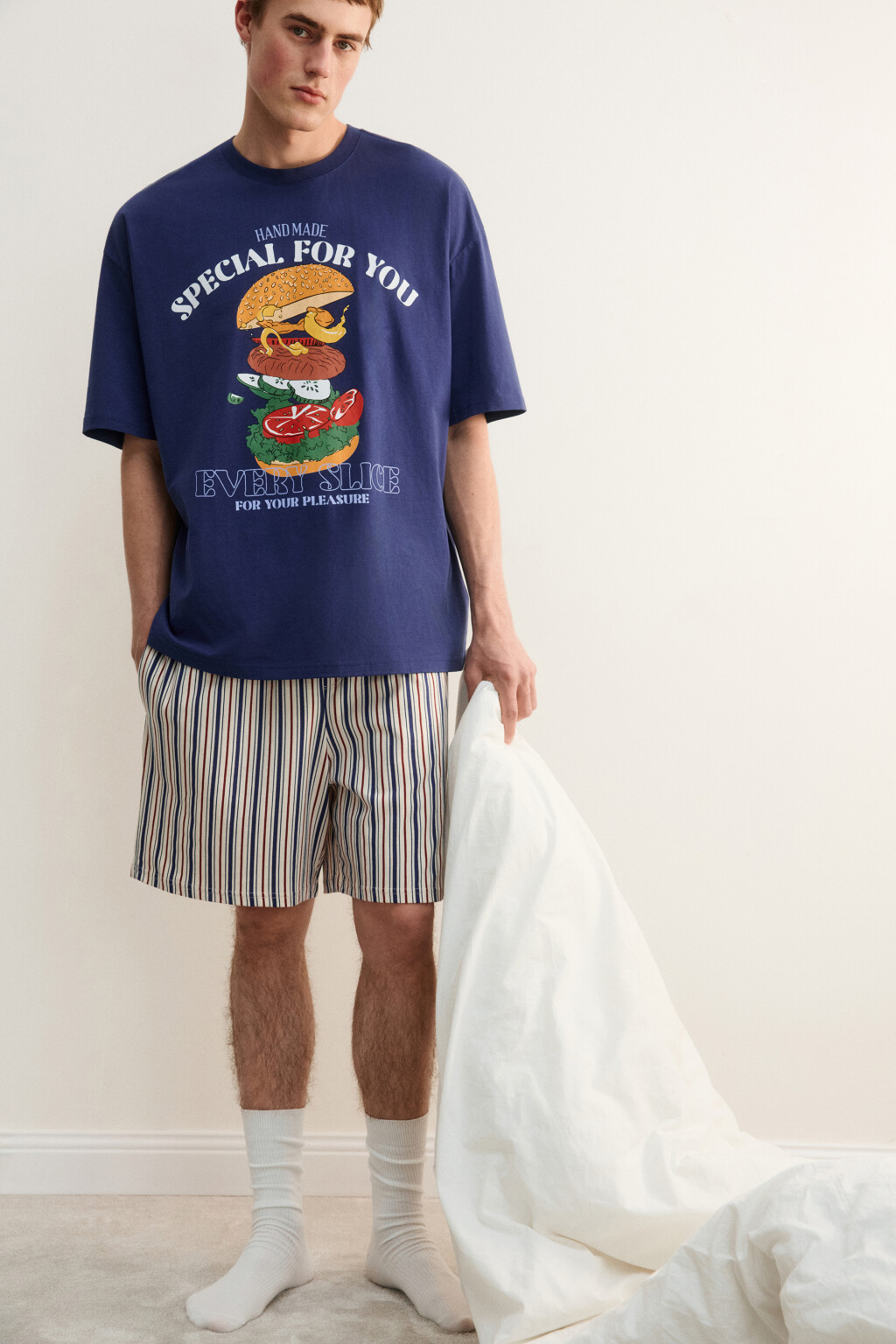 Футболка хлопковая домашняя с принтом - цвет синий - 2