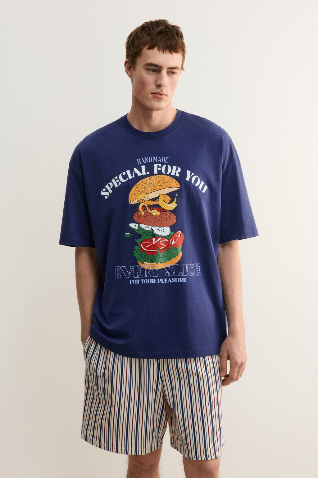 Футболка хлопковая домашняя с принтом - цвет синий - 3