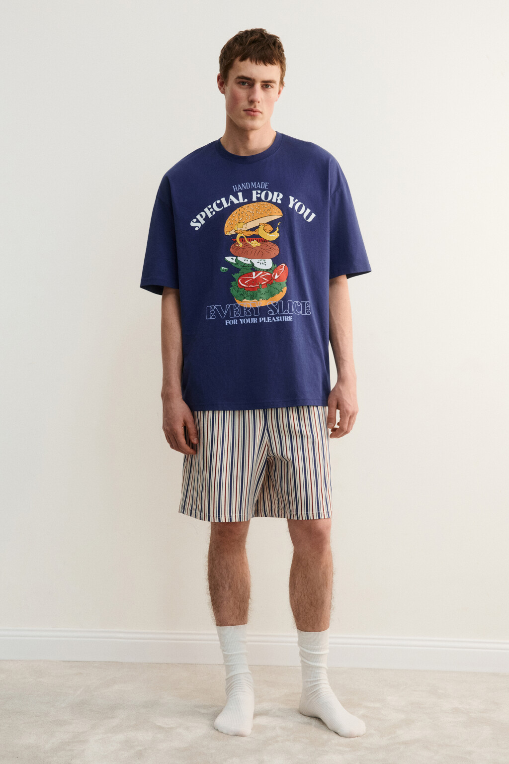 Футболка хлопковая домашняя с принтом - цвет синий - 5