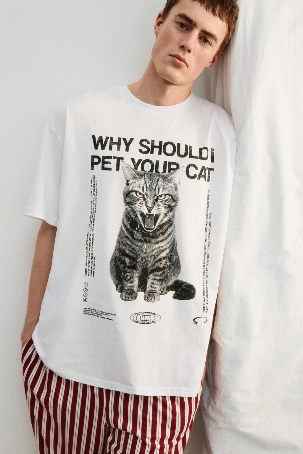 Футболка хлопковая домашняя с принтом - цвет белый - 1