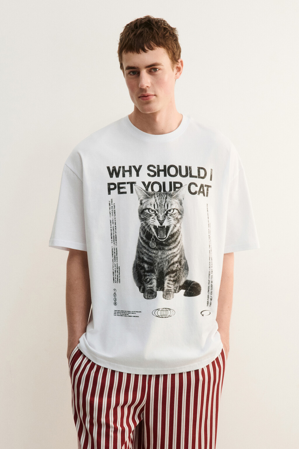 Футболка хлопковая домашняя с принтом - цвет белый - 2