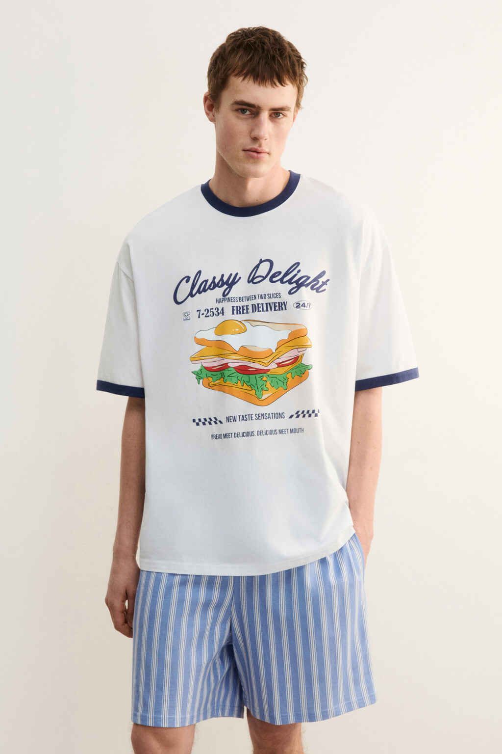 Футболка хлопковая домашняя с принтом - цвет белый - 2