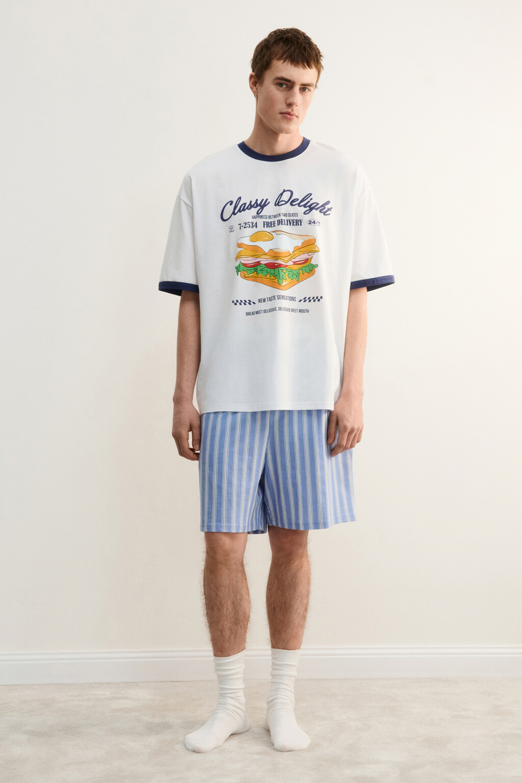 Футболка хлопковая домашняя с принтом - цвет белый - 4