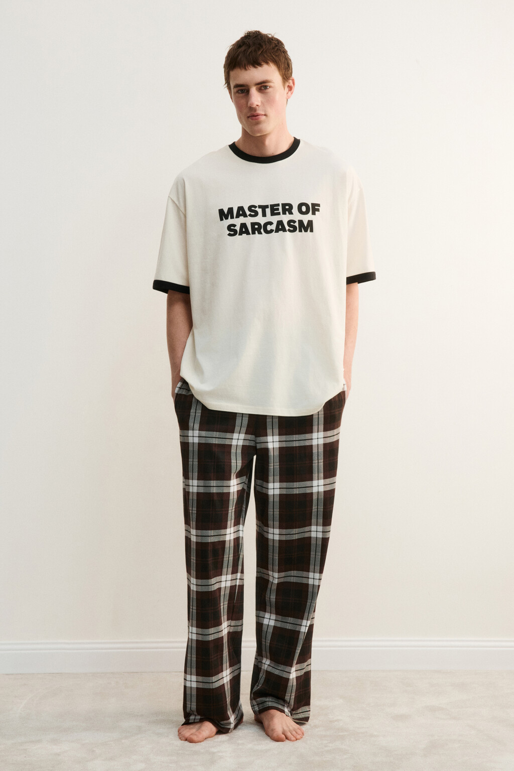 Футболка хлопковая домашняя с принтом - цвет бежевый - 4