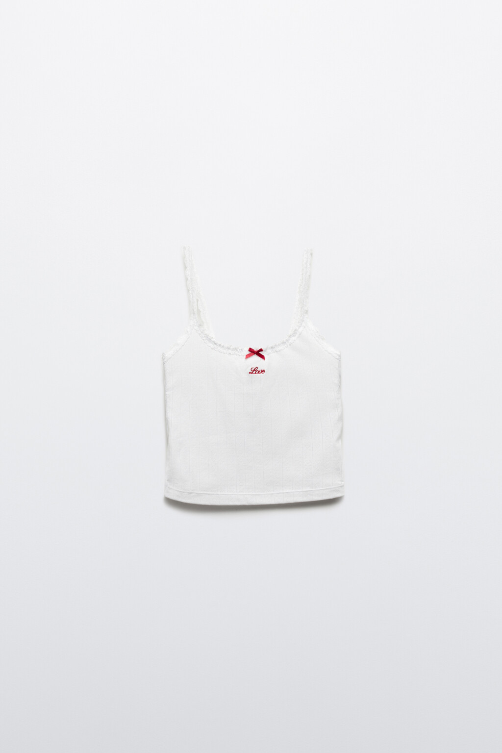 Майка-топ в рубчик с кружевом - цвет белый - 1