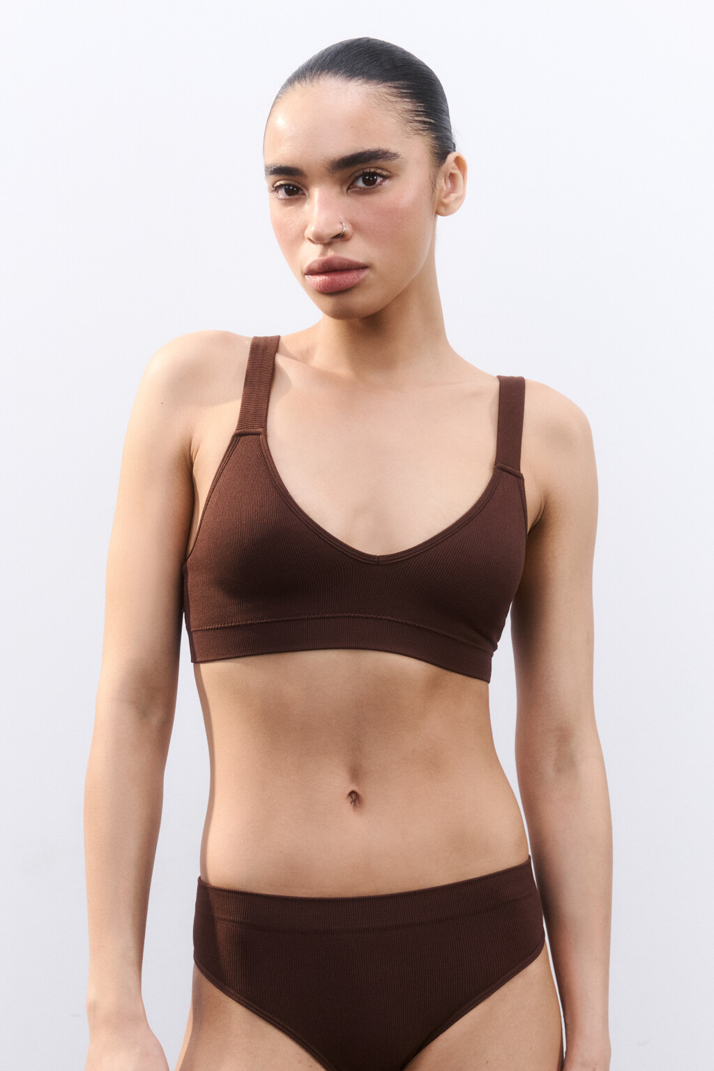 Бюстгальтер-бра в рубчик - цвет коричневый - 2