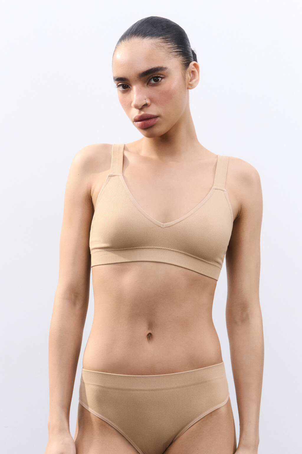 Бюстгальтер-бра в рубчик - цвет бежевый - 2