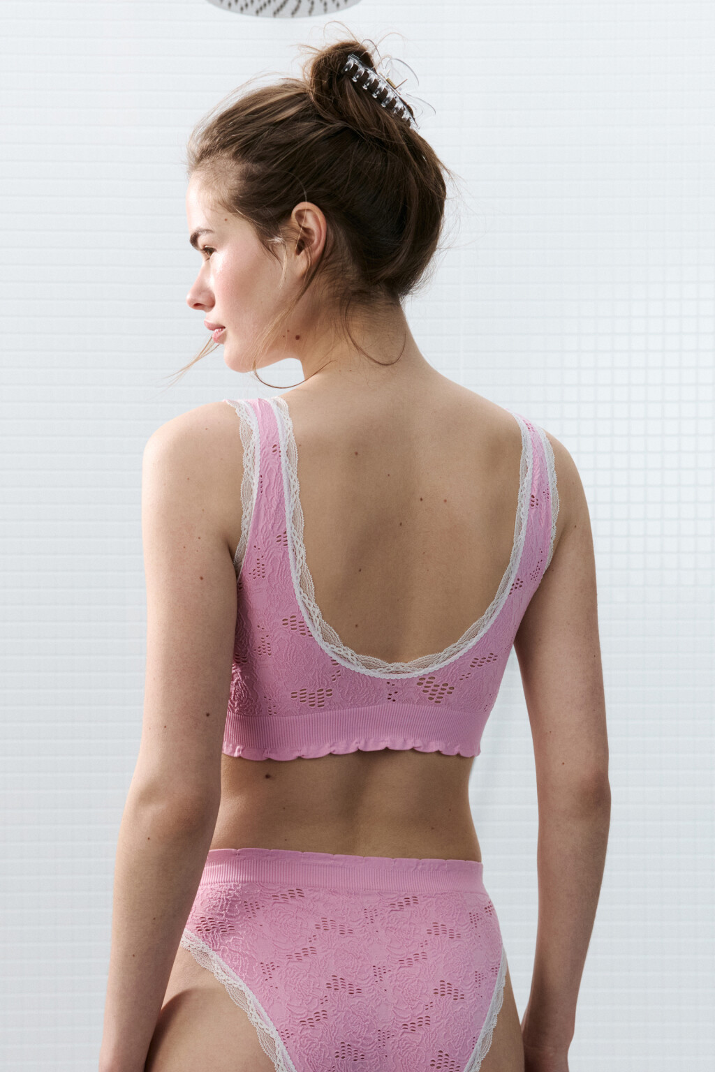 Бюстгальтер-топ кружевной - цвет розовый - 3