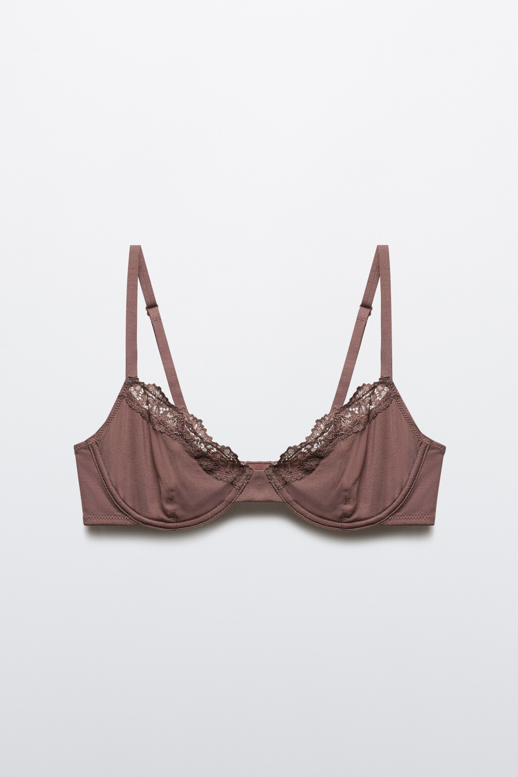 Бюстгальтер-бра с кружевом - цвет коричневый - 1