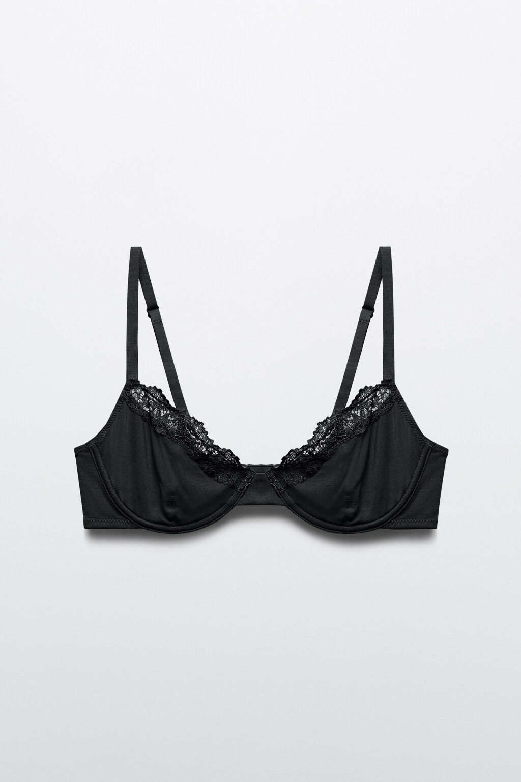 Бюстгальтер-бра с кружевом - цвет черный - 1
