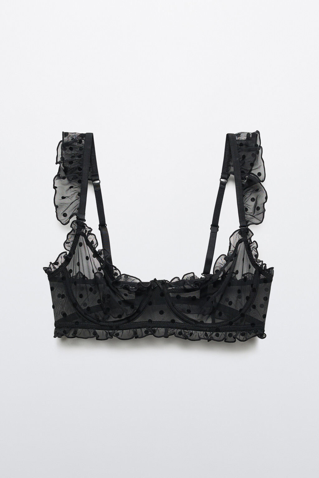Бюстгальтер-бра сетчатый с кружевом и принтом - цвет черный - 1