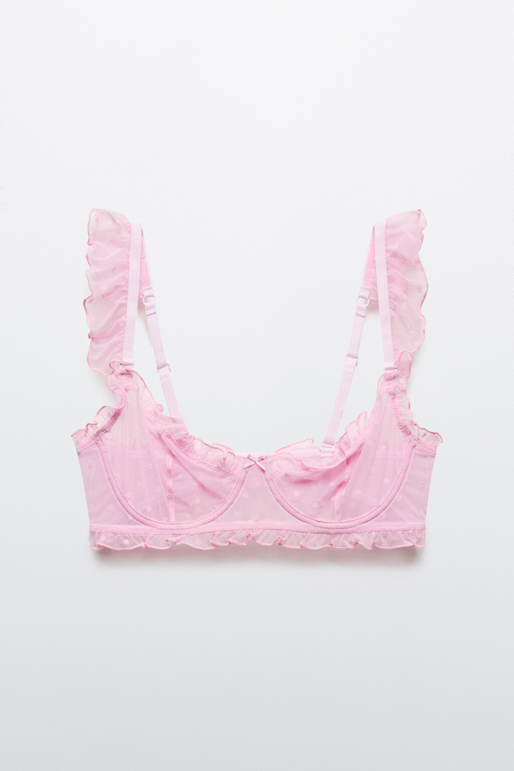 Бюстгальтер-бра сетчатый с кружевом и принтом - цвет розовый - 1