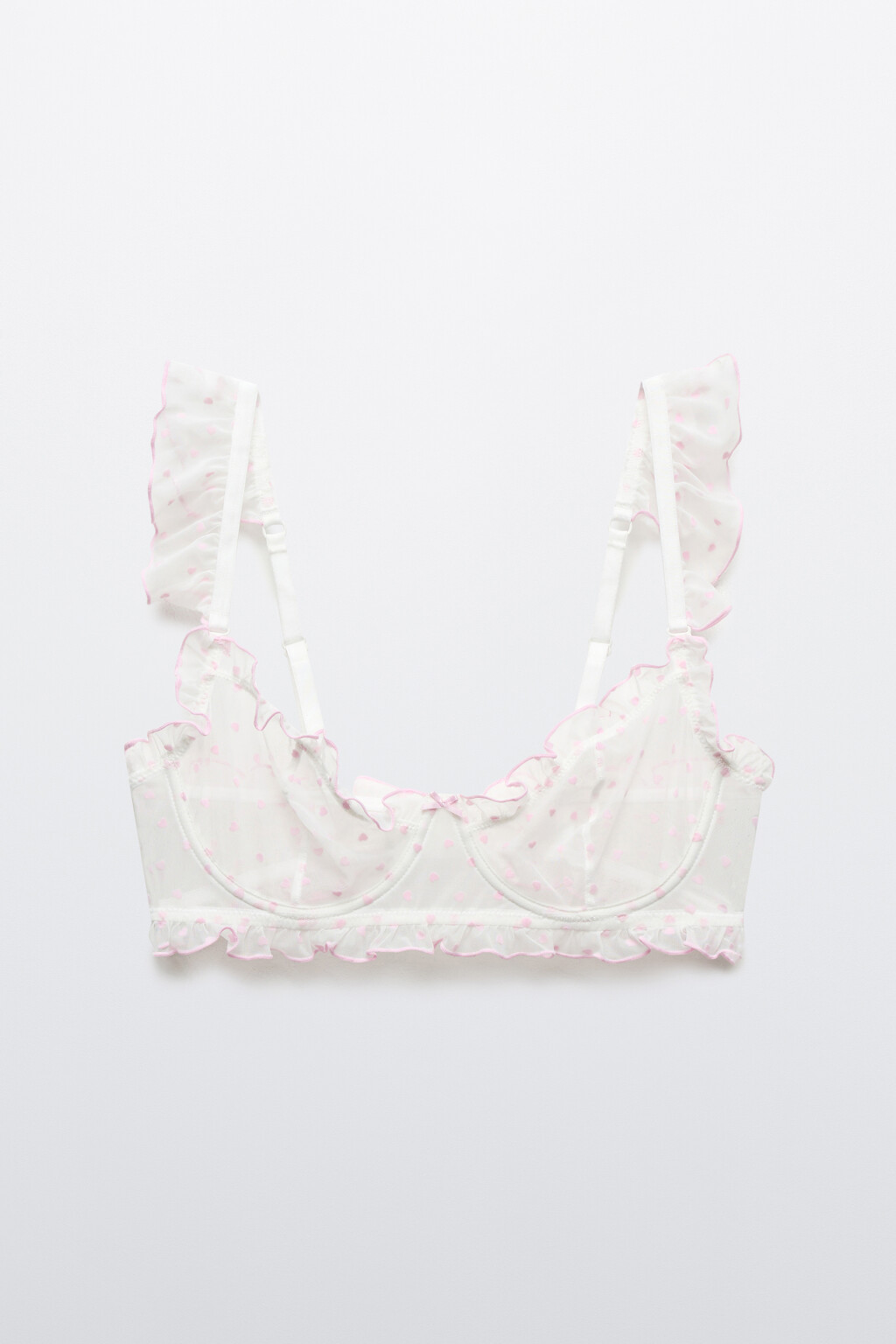 Бюстгальтер-бра сетчатый с кружевом и принтом - цвет розовый - 1