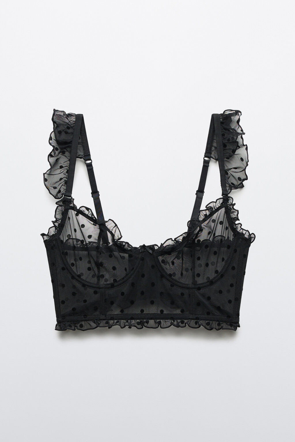 Бюстгальтер-корсет сетчатый с кружевом и принтом - цвет черный - 1