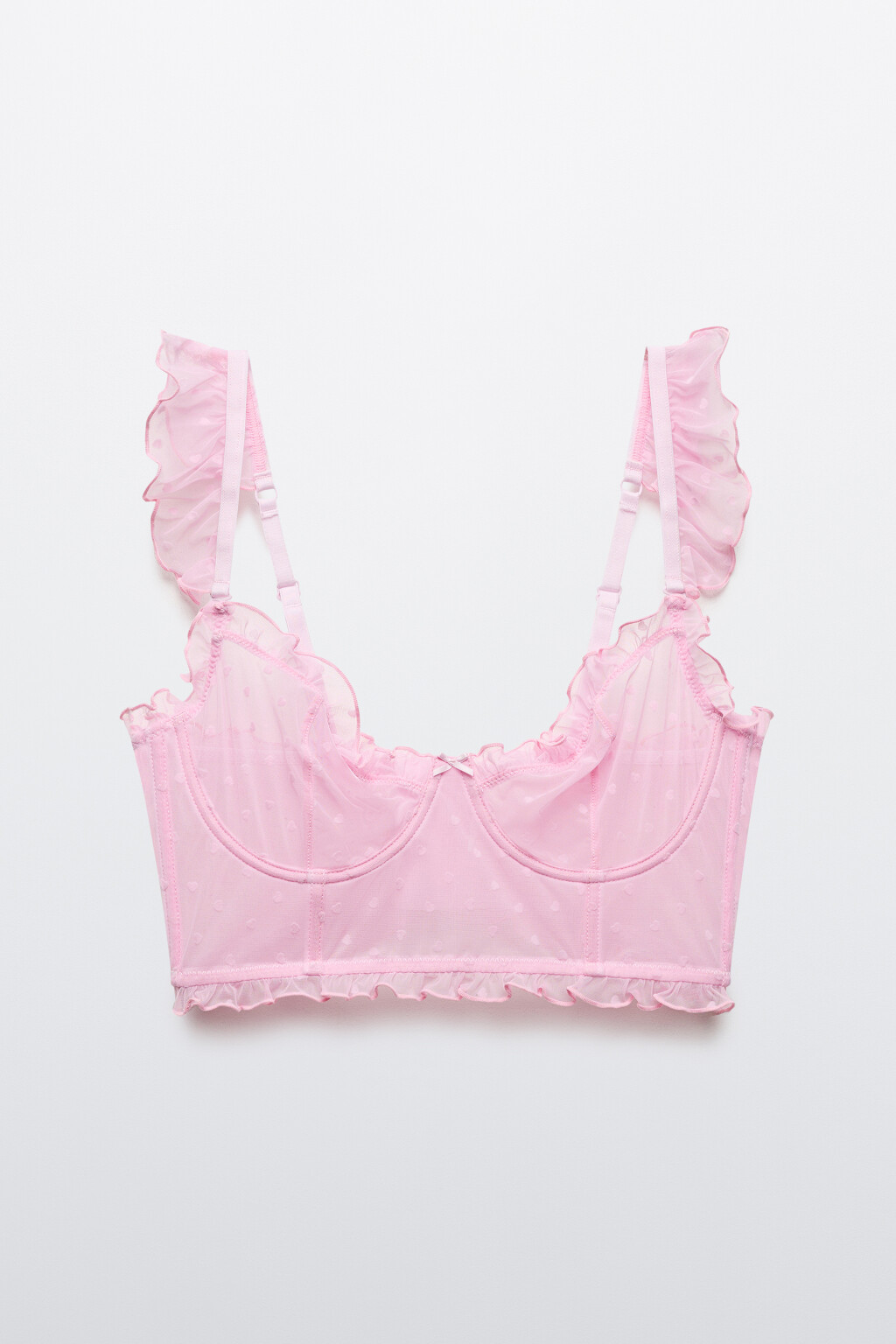 Бюстгальтер-корсет сетчатый с кружевом и принтом - цвет розовый - 1