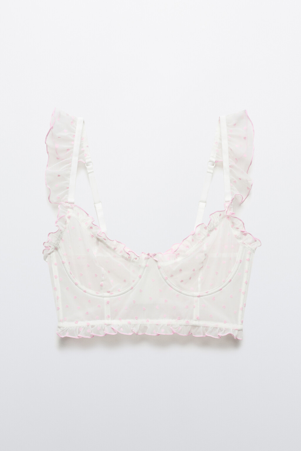 Бюстгальтер-корсет сетчатый с кружевом и принтом - цвет розовый - 1