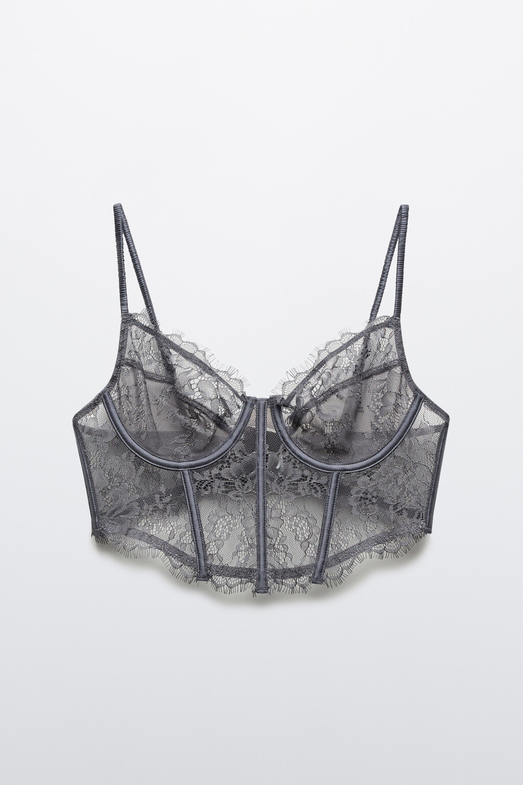 Бюстгальтер-корсет кружевной - цвет серый - 1