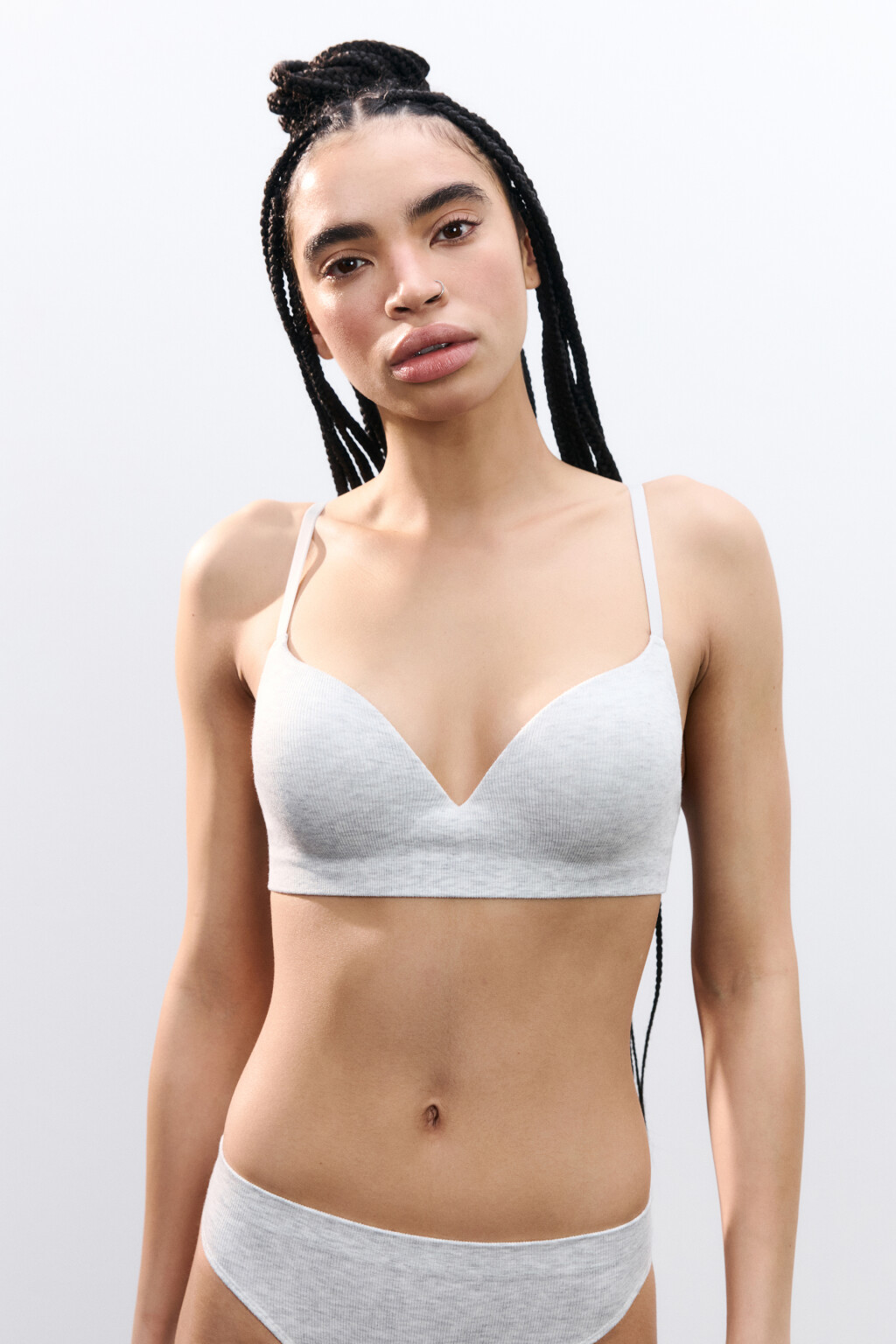 Бюстгальтер-бра в рубчик с пуш-ап - цвет серый - 2