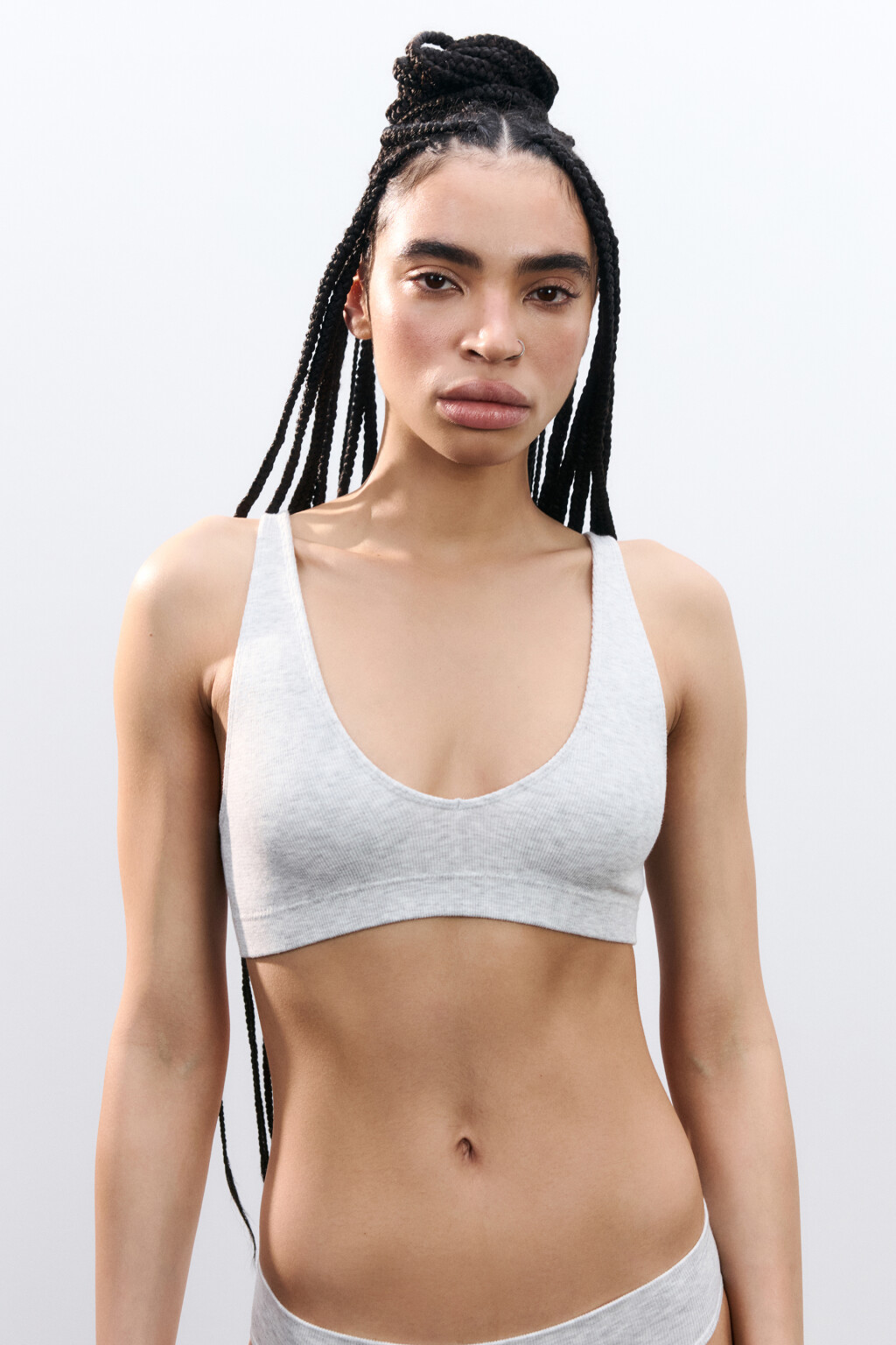 Бюстгальтер-топ бесшовный в рубчик - цвет серый - 2