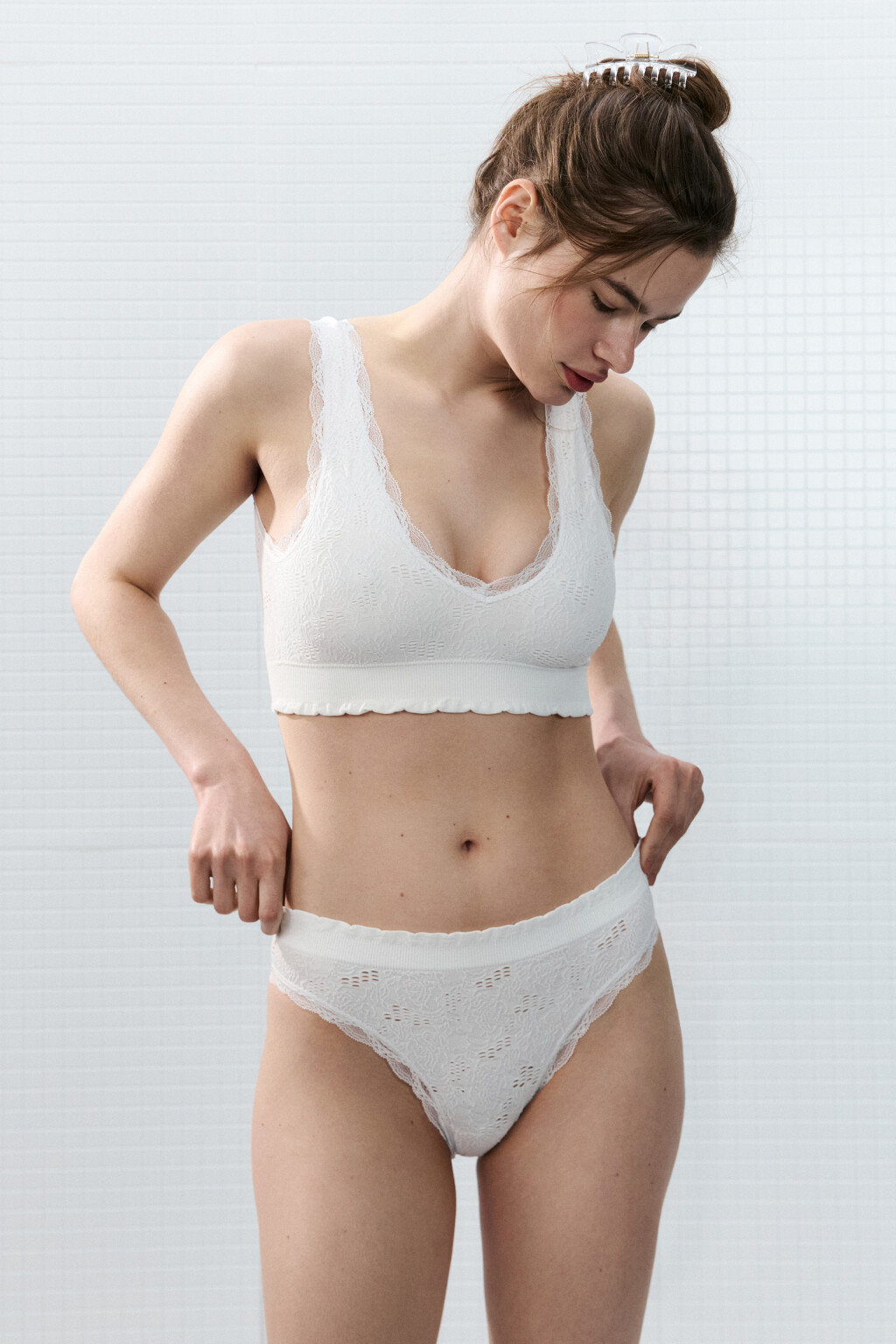 Трусы-слипы ажурные с кружевом - цвет белый - 5