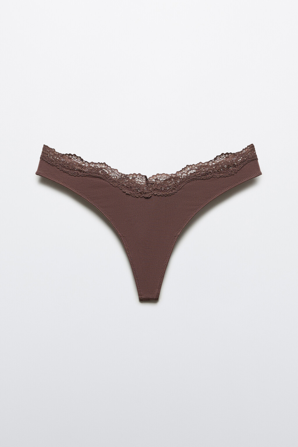 Трусы-стринги с кружевом и средней посадкой - цвет коричневый - 1