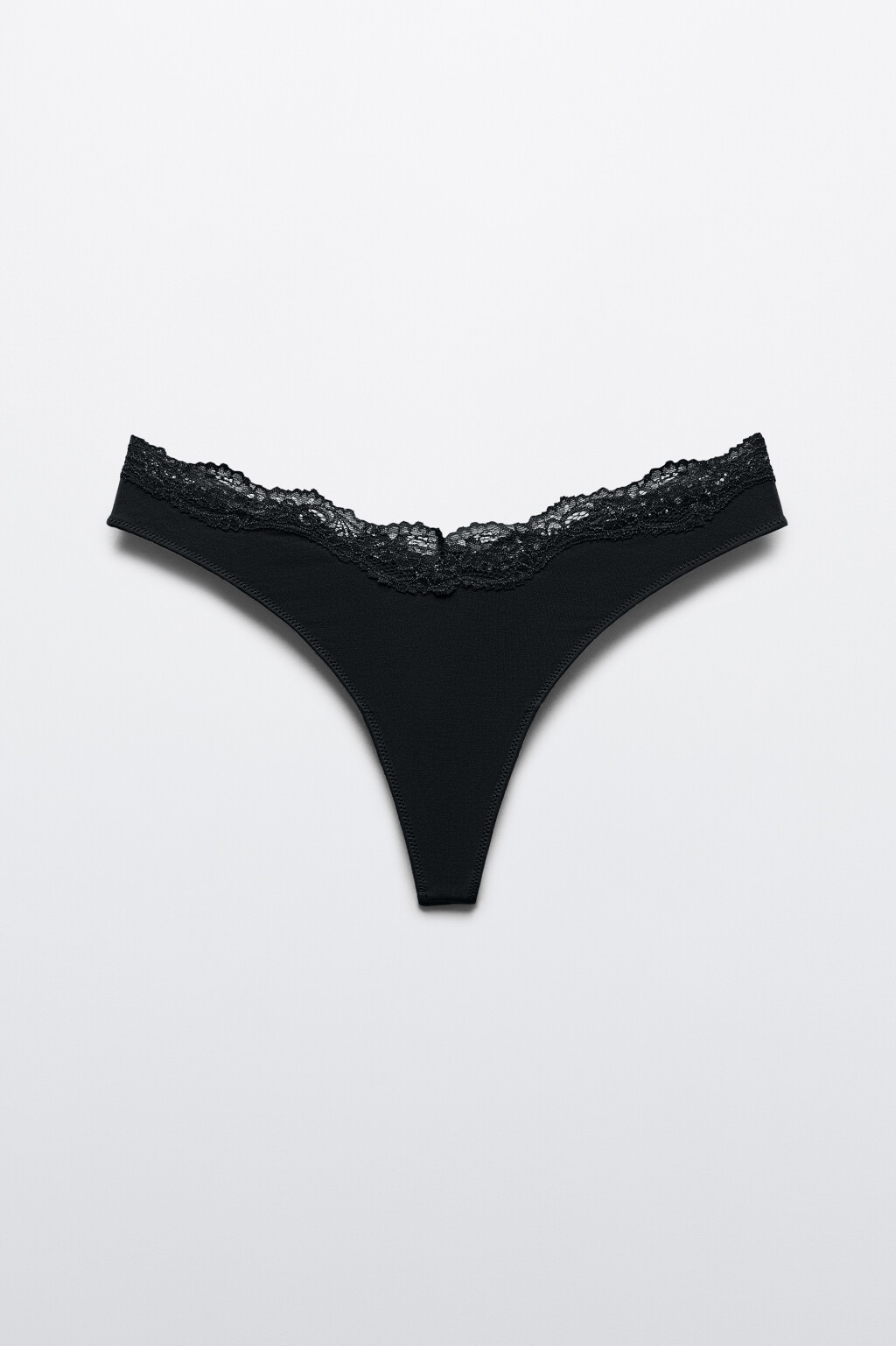 Трусы-стринги с кружевом и средней посадкой - цвет черный - 1
