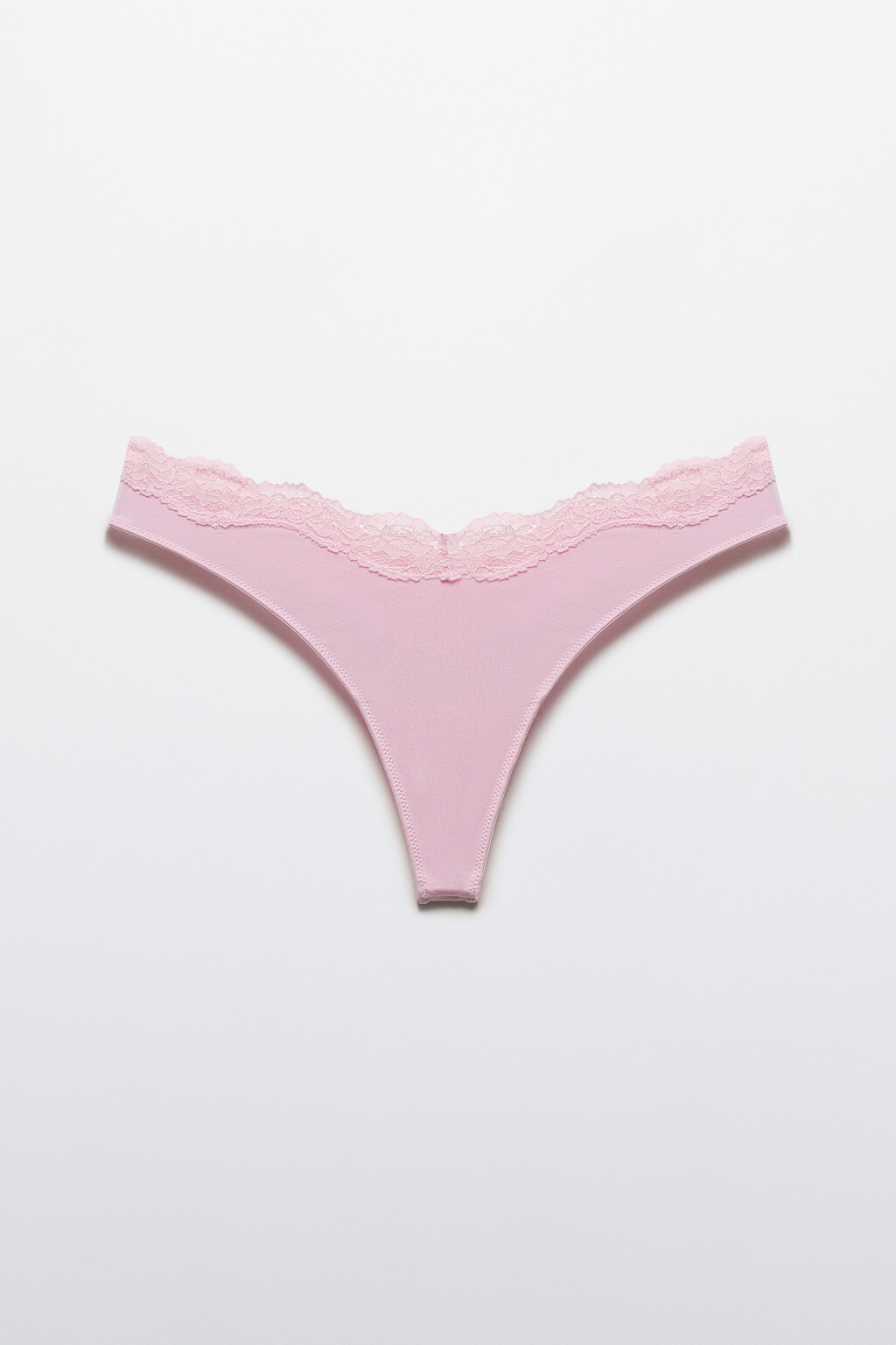 Трусы-стринги с кружевом и средней посадкой - цвет розовый - 1