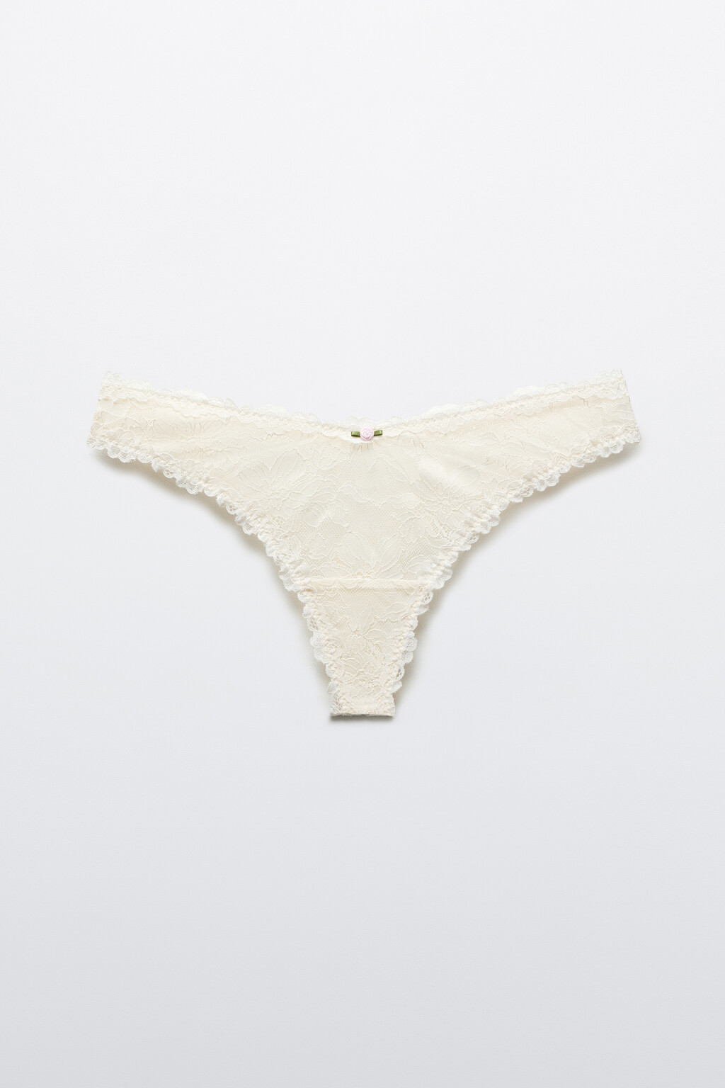 Трусы-стринги кружевные со средней посадкой - цвет ванильный - 1