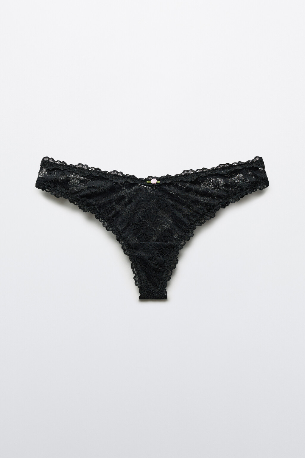 Трусы-стринги кружевные со средней посадкой - цвет черный - 1