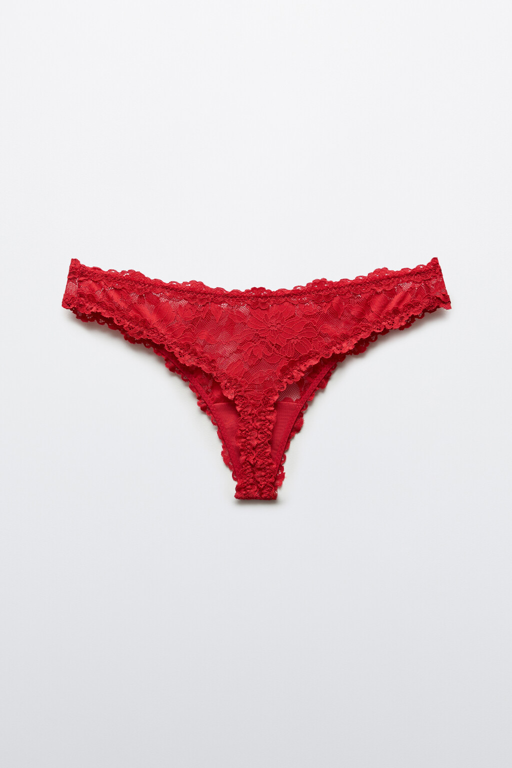 Трусы-стринги кружевные со средней посадкой - цвет красный - 2