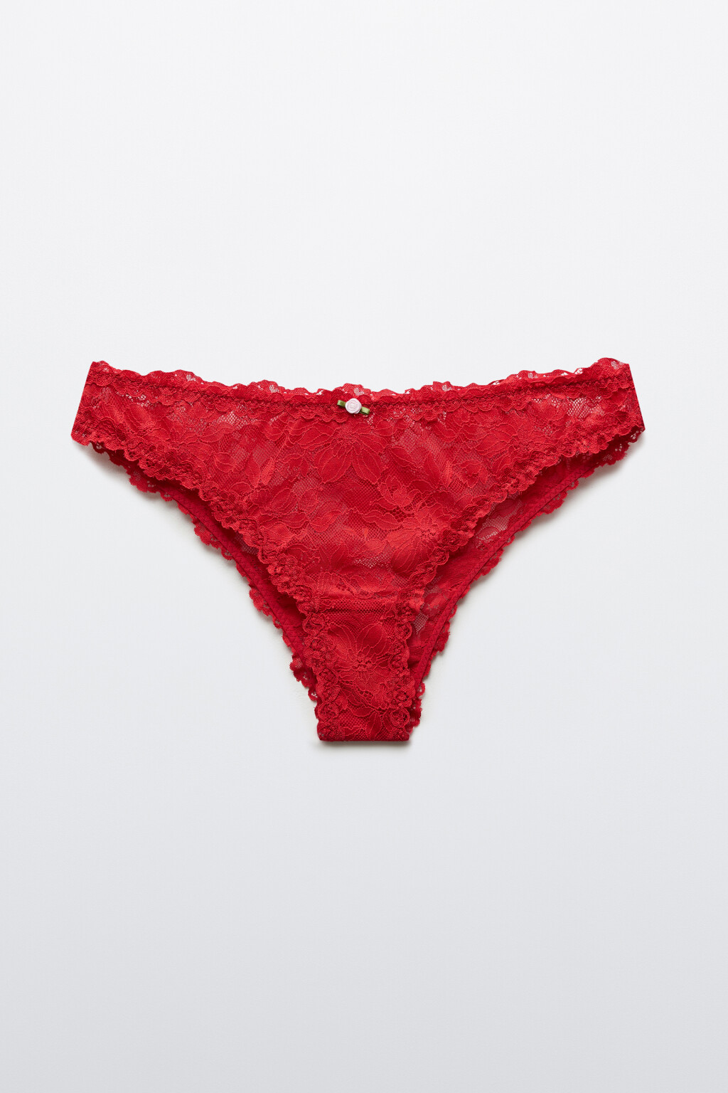 Трусы-бразильяна кружевные со средней посадкой - цвет красный - 5