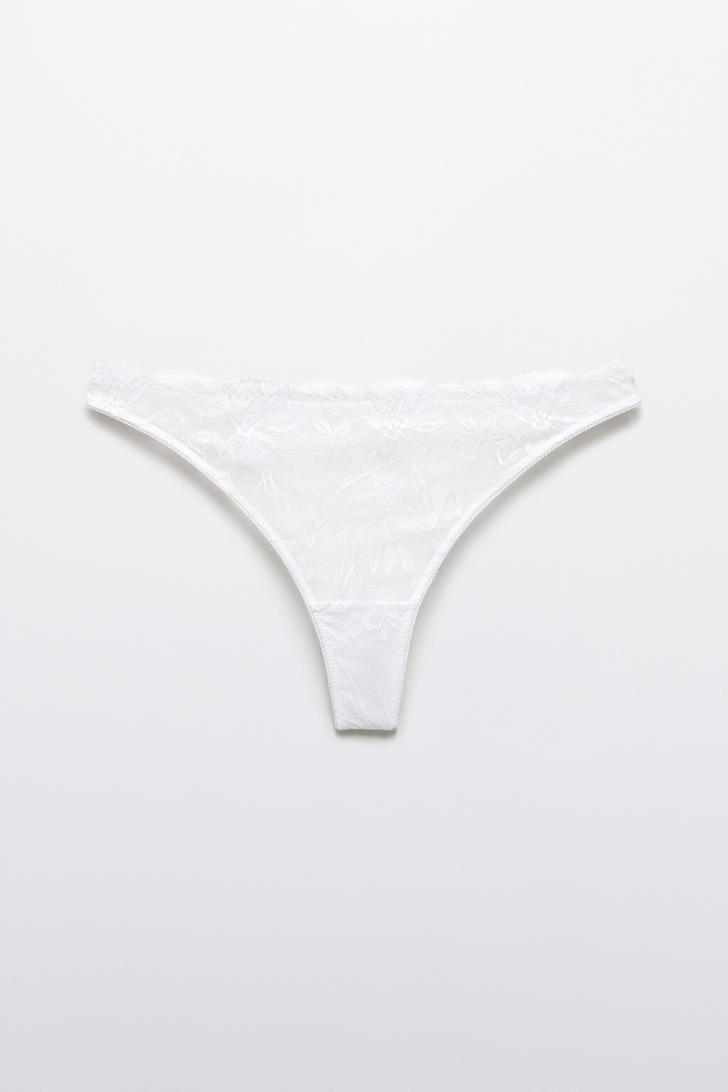 Трусы-стринги кружевные с высокой посадкой - цвет белый - 5