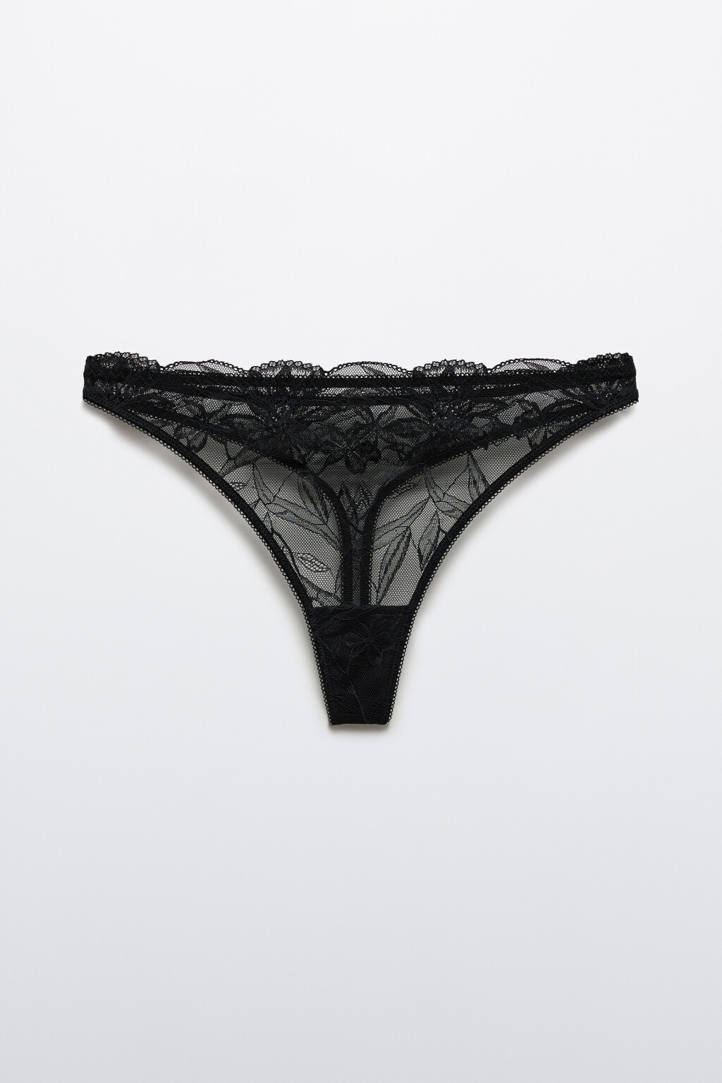 Трусы-стринги кружевные с высокой посадкой - цвет черный - 5