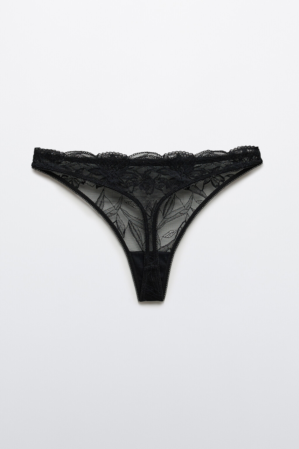Трусы-стринги кружевные с высокой посадкой - цвет черный - 6