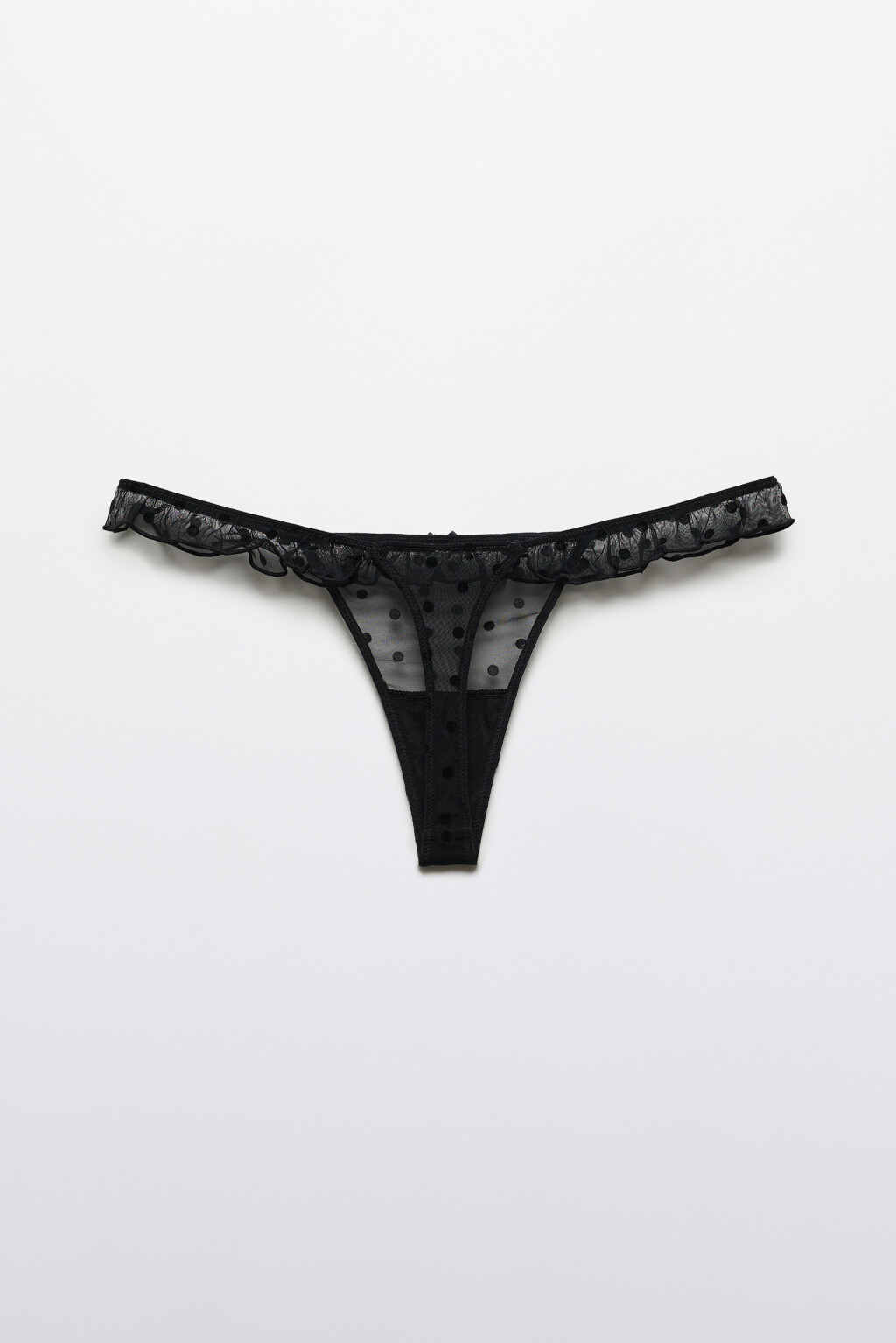 Трусы-стринги сетчатые с кружевом и принтом - цвет черный - 2