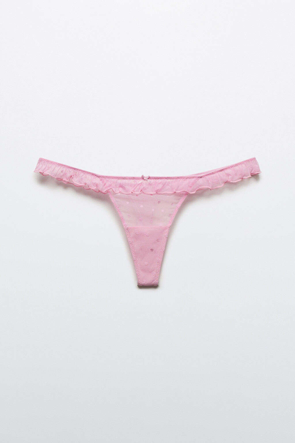 Трусы-стринги сетчатые с кружевом и принтом - цвет розовый - 1