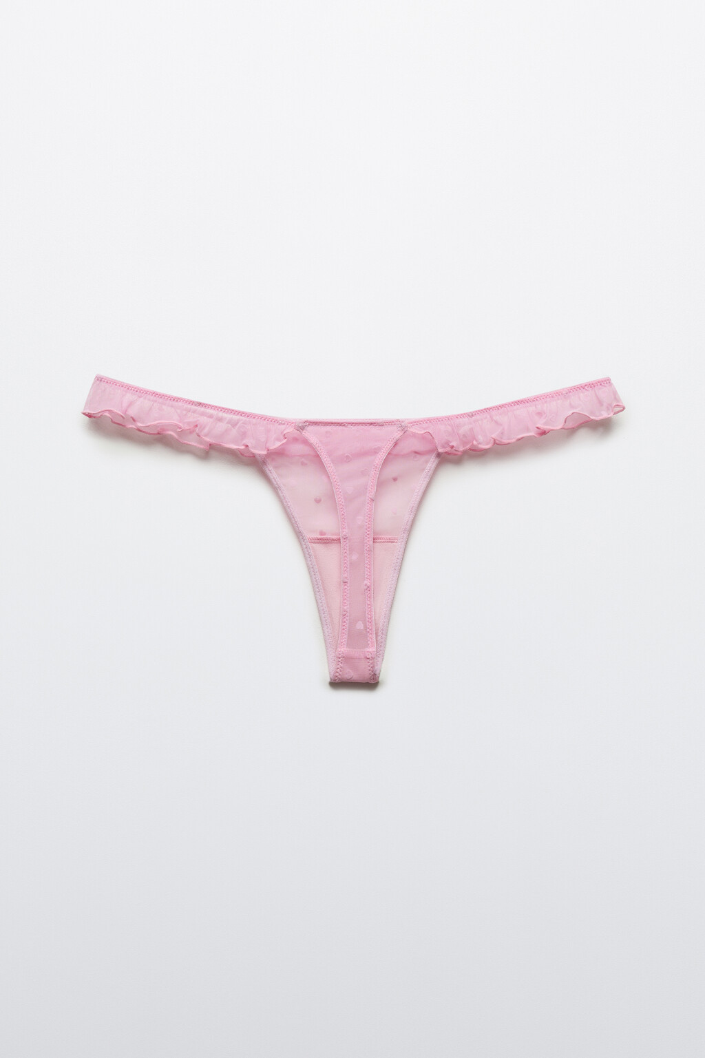 Трусы-стринги сетчатые с кружевом и принтом - цвет розовый - 2