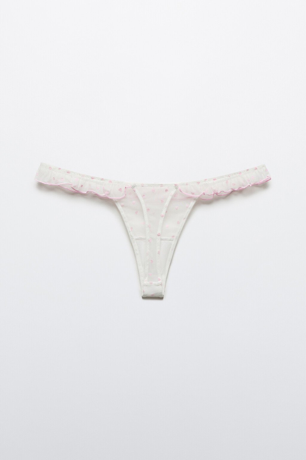 Трусы-стринги сетчатые с кружевом и принтом - цвет розовый - 2